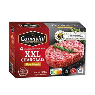 Convivial Steaks Hachés Charolais Pur Boeuf 15%mg, 4x140g