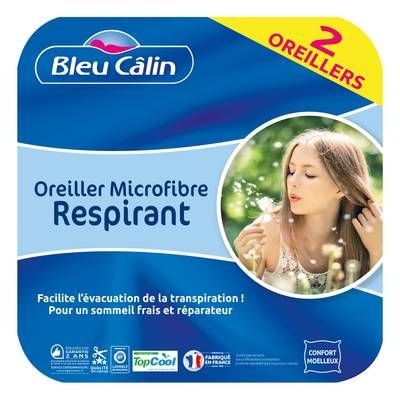 Bleu calin Lot de 2 oreillers anti transpiration TOPCOOL, 60 x 60 cm