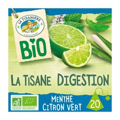 La Tisanière Infusion Digestion Bio Menthe Citron Vert, 20 sachets