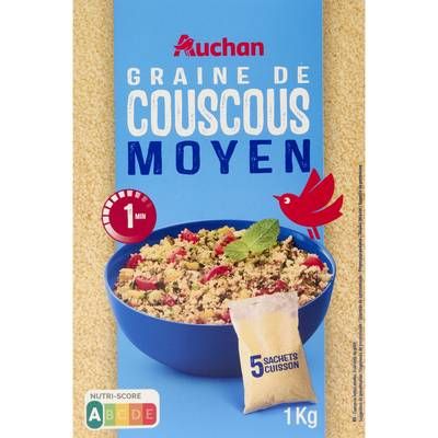 Auchan Graines de couscous moyen sachet cuissson, 5x200g
