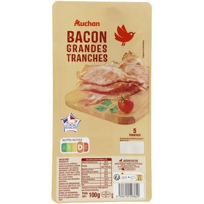 Auchan Bacon en Grandes Tranches, 5 tranches - 100g
