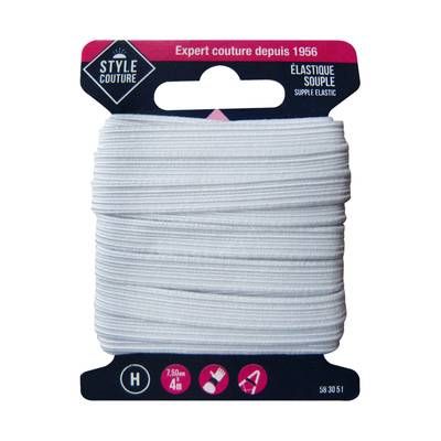 Style couture Elastique souple Blanc 7,5 mm X 4m, 7,5 mm X 4m