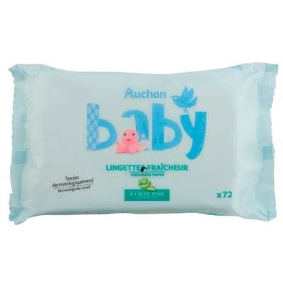 Auchan Baby Lingettes fraicheur à l'aloé vera, 72 lingettes