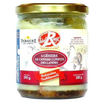 Panache Des Landes 6 Gésiers confits de canard des Landes Label Rouge IGP, 390g