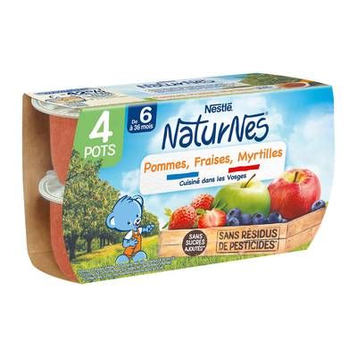Nestlé - Naturnes Pomme fraise myrtille Bol Bébé Dès 6 mois, 4x130g