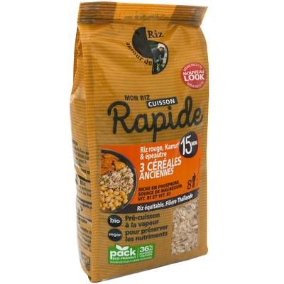 Autour Du Riz Mélange bio 3 céréales anciennes, cuisson 15mn, 500g