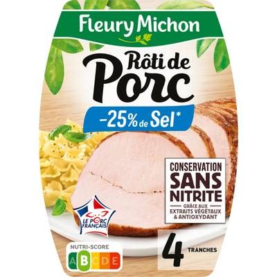 Fleury Michon Rôti de Porc Cuit, Taux de Sel Réduit, 4 tranches - 160g