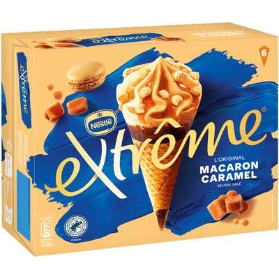 Extrême Cônes glacés macaron caramel salé, morceaux de macarons, 6 cônes - 396g