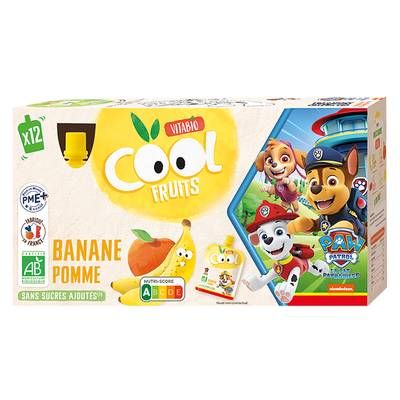 Vitabio - Cool Fruits Banane, Pomme du Val de Loire, Acérola Bio - Purée de Fruits en gourde, 12x90g
