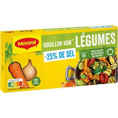 Maggi Bouillon Kub Légumes -25% de sel en moins - 12 cubes, 12x10g