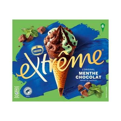 Extrême Cônes glacés menthe chocolat et pépites de chocolat, 6 cônes - 426g