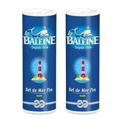 La Baleine Sel de Mer Fin Iodé, Lot de 2x250g