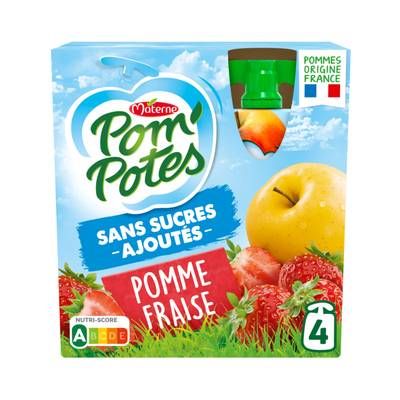 Pom Potes Pomme Fraise sans sucres ajoutés, 4 gourdes de 90g