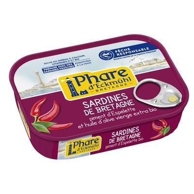 Phare d'Eckmuhl Sardines au piment d'Espelette Bio, préparées à la main, 135g
