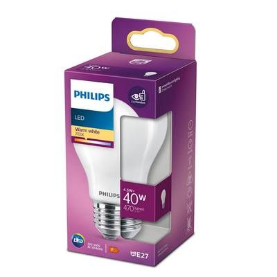 Philips Ampoule E27- 4,5W LED Classique Dépolie Blanc Chaud, E27  40W