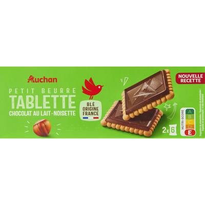 Auchan Petits beurre avec tablette de chocolat saveur noisettes, 150g