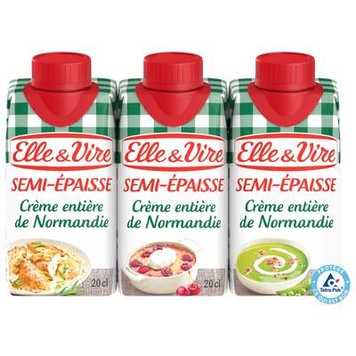Elle&Vire Crème 30% Mg Semi- Epaisse UHT, 3x20cl