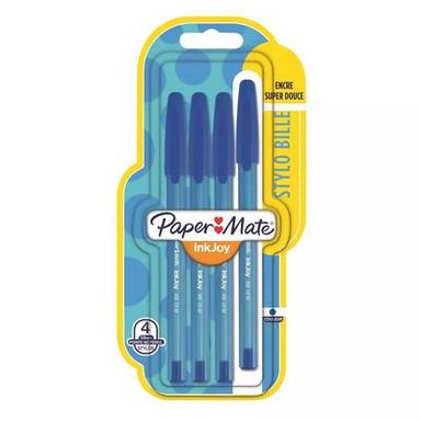 Papermate Stylos bille  InkJoy bleu pointe moyenne, 4 stylos