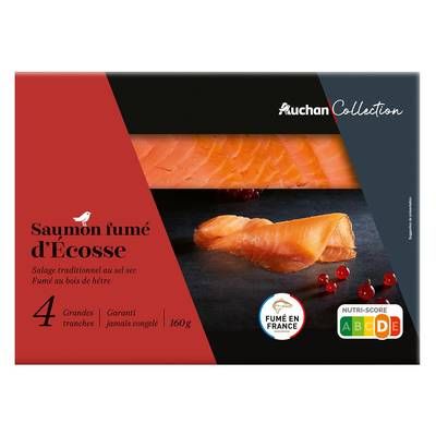 Auchan Collection Saumon d'Ecosse Fumé au Bois de Hêtre, 4 tranches - 160g