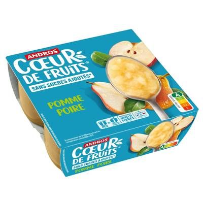 Andros Compote Pomme poire morceaux sans sucre ajouté, 4x100g