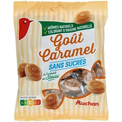Auchan Bonbons au caramel sans sucres à la stévia, 120g