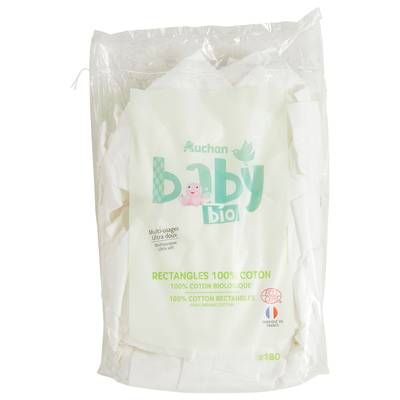 Auchan Baby Bio Rectangles de coton bio multi-usages ultra doux, 180 cotons