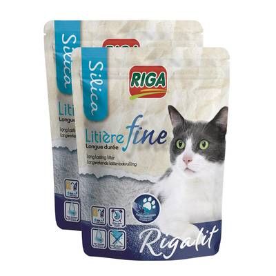 Riga Rigalit Litière Silica Agglomérante Fine pour chat 1,6kg, Lot de 2x4L