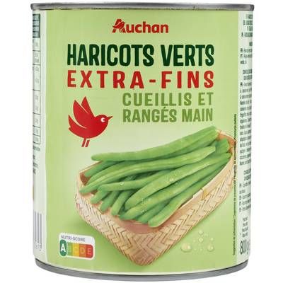 Auchan Haricots verts extra fins cueillis et rangés main, 440g