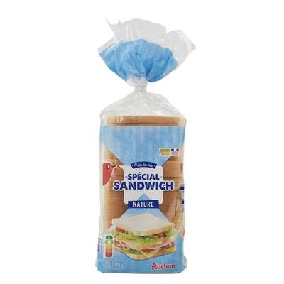 Auchan Pain de Mie Nature Grandes Tranches Avec Croûte Spécial Sandwich, 21 tranches - 825g