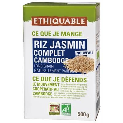Ethiquable - Commerce Equitable Riz Jasmin Complet Long Grain Bio du Cambodge, 500g