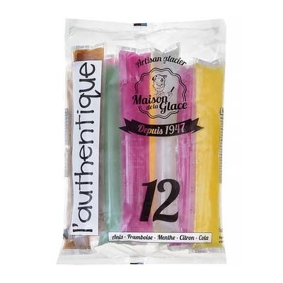 Maison de la Glace Tubes à l'eau Citron, Anis, Menthe, Cola, Framboise, 12 Tubes - 1,2kg