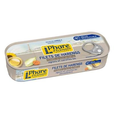 Phare d'Eckmuhl Filets de hareng fumés, aux carottes oignons bio, 150g