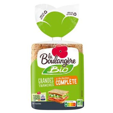 La Boulangère Pain de Mie Complet Bio Grandes Tranches, 14 tranches - 500g