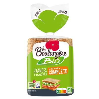 La Boulangère Pain de Mie Complet Bio Grandes Tranches, 14 tranches - 500g