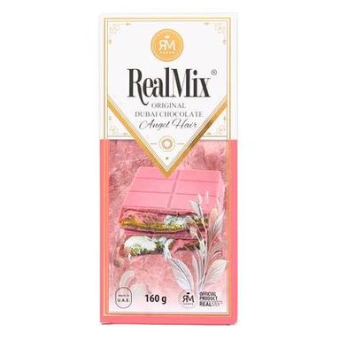 Realmix Tablette de chocolat rose Dubai à la framboise fourré barbe à papa, pistache et cheveux d'anges, 160g