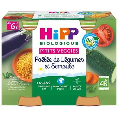 Hipp - P'tits Veggies Poêlée de Légumes et Semoule Bio Pot Bébé Dès 6 mois, 2x190g