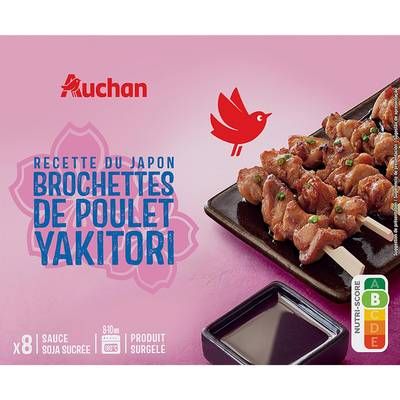 Auchan Yakitori au poulet sauce soja sucrée - 210g, 8 brochettes
