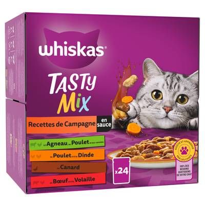 Whiskas Sachets en sauce Recettes de Campagne 4 variétés pour chat adulte, 24x85g