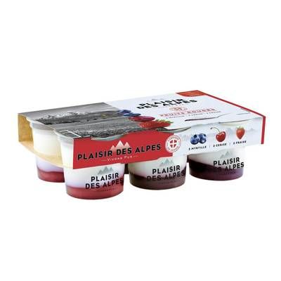 Plaisir des Alpes Yaourts sur lit de fruits rouges, 6x125g