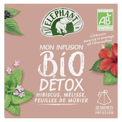 Elephant Infusion bio détox hibiscus mélisse et feuilles de mûrier, 20 sachets