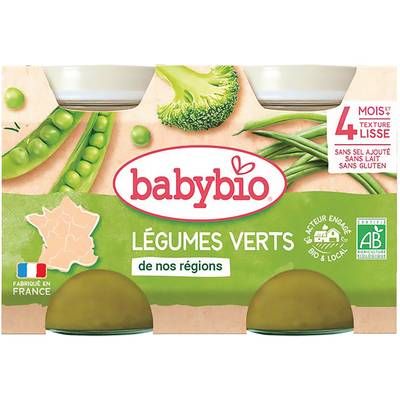 Babybio Légumes Verts de nos Régions Bio Pot Bébé Dès 4 mois, 2x130g