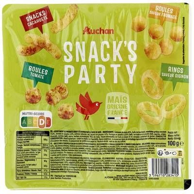 Auchan Assortiment de biscuits apéritifs soufflés Snack party, 100g