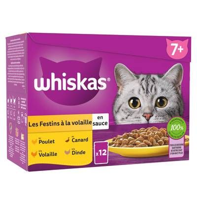 Whiskas Sachets en sauce Festins à la Volaille 4 variétés pour chat senior, 12x85g