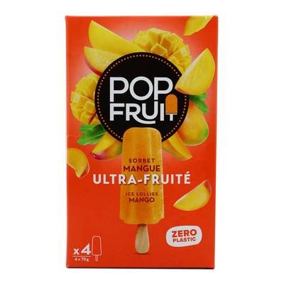 Pop' Fruit Bâtonnets Sorbet Mangue - 60% fruit, 4 bâtonnets - 280g