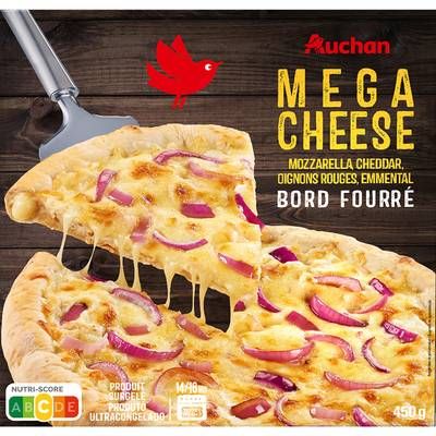 Auchan Pizza mega cheese aux 3 fromages et oignons rouges, 450g