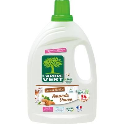 L'arbre Vert Lessive hypoallergénique Amande douce rechargeable, 1,53L