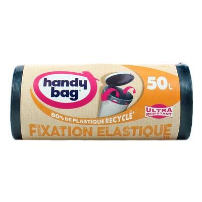 Handy Bag Sacs poubelle 50L à poignées coulissantes & fixation élastique, 10 sacs de 50L