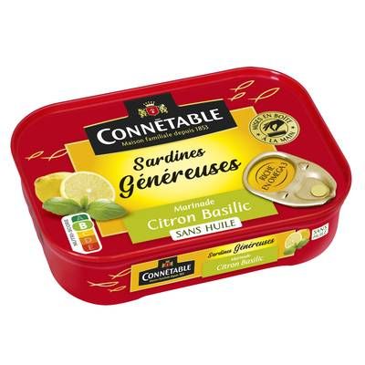 Connetable Sardines Généreuses marinade citron basilic sans Huile, 140g