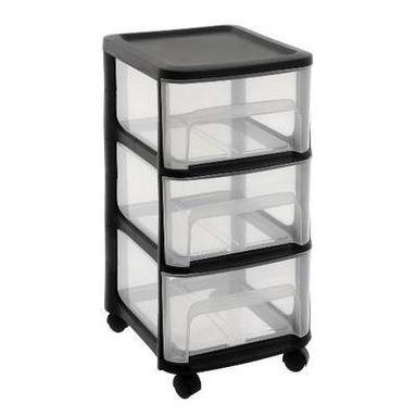 Eda Tour de rangement City 3 Tiroirs Noir + roulettes, 32 x 37 x 61 cm