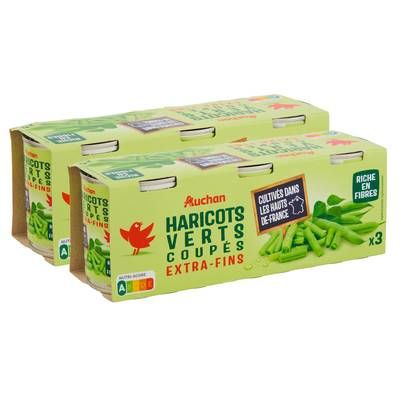 Auchan Haricots verts extra fins coupés, Lot de 2 - 3x110g